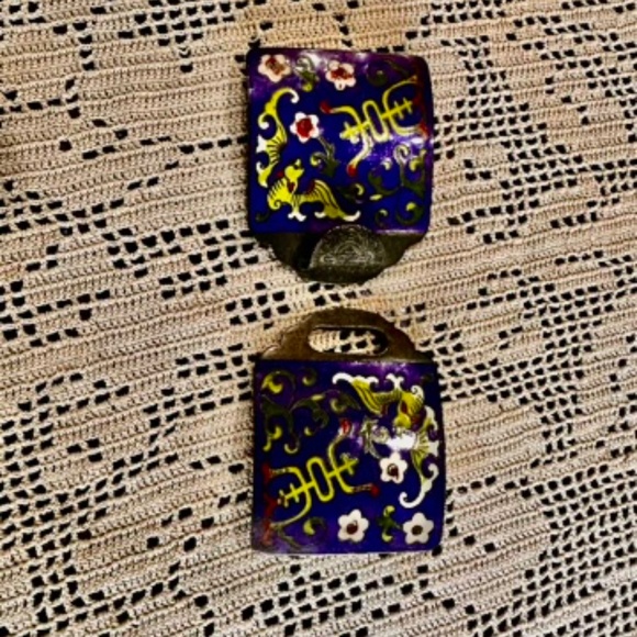 Distinctive Antique Cobalt Blue Enameled Brass Belt Buckle From China - c 1920 - Picture 6 of 8